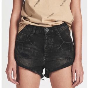 One Teaspoon Jean Shorts Denim Black Distressed Size 28